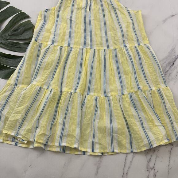 Maeve Anthropologie Gauzy Tiered Tunic Top Size XS Yellow Blue Stripe Light - Picture 10 of 10